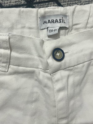Marasil white pants with blue stripe cuff, skinny fit, unisex, size 128 cm