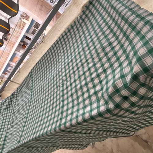 Linen fabric tablecloth, white and green