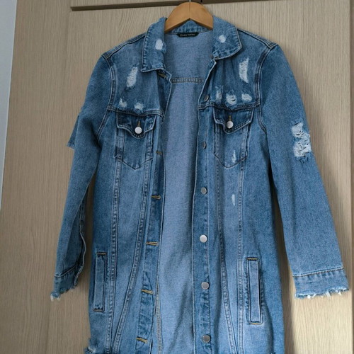 Long women's denim jacket like new, blue