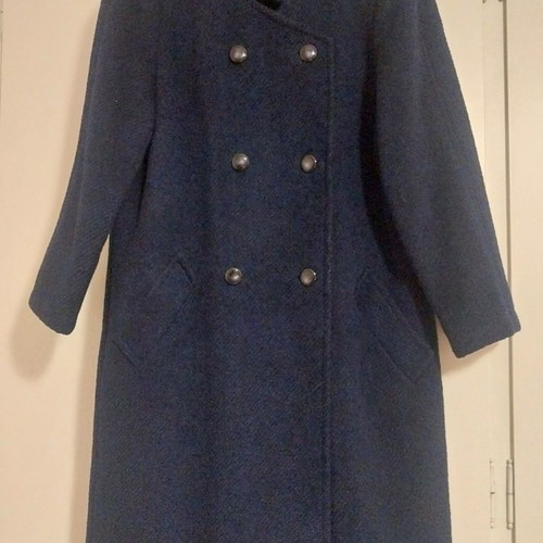 Vintage wool coat used, tailor made, size XL, blue