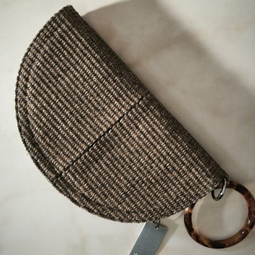 Parfois clutch bag new, crescent shape, straw look, wrist ring strap