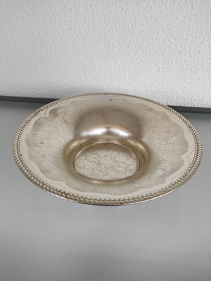 Decorative aluminum bowl used, silver with engraved design