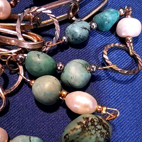 Necklace with natural turquoise and freshwater pearls, gold-plated stainless steel, 52 cm