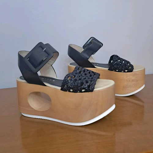 Paloma Barceló Palomitas platforms like new, leather and wood, size 37