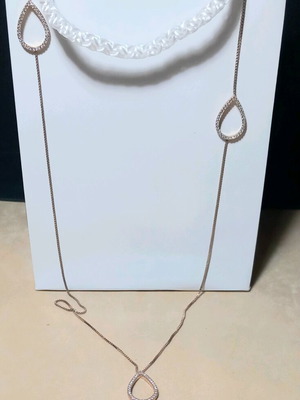 Long 925° silver necklace gold plated with rose gold and white zircon, new
