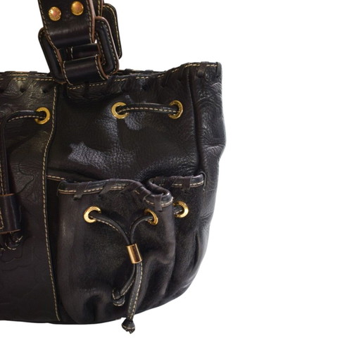 Tous black leather shoulder bag with embossed bears and pockets