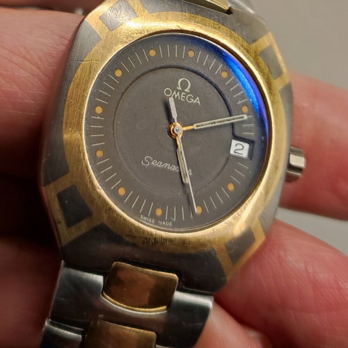Omega Seamaster Polaris watch used with 18k gold fillings, quartz 1420