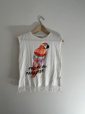 H&M Girls' T-shirt 158 cm like new, white with parrot print