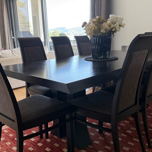 Wenge extendable dining set Casa di Patsi, 8 chairs with fabric seats