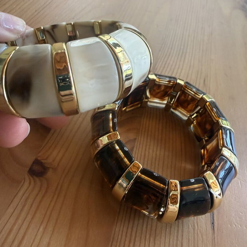 Set Chunky Bracelets new, beige and gold elastic