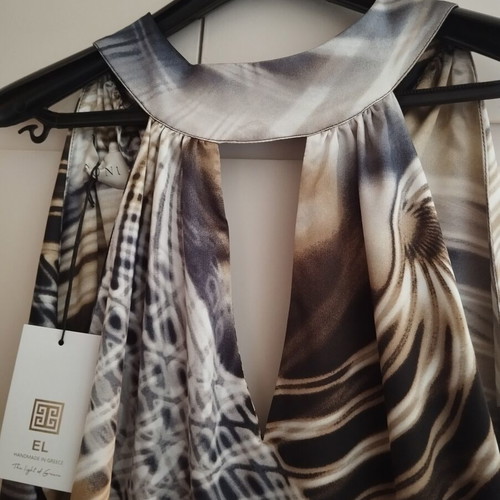 Tsantilis Maxi Printed Satin Dress Sunflower, new with tag