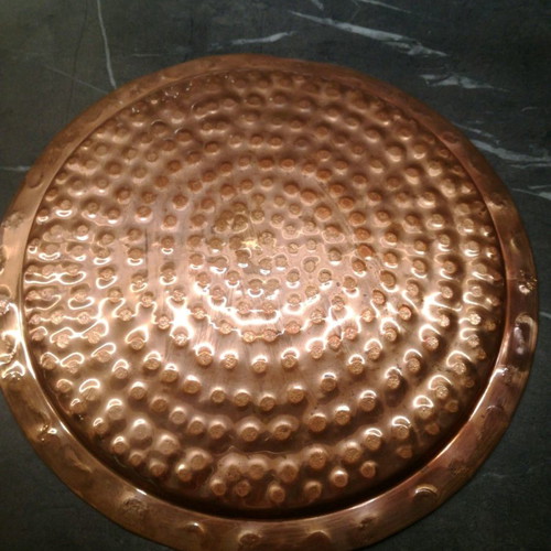 Copper serving set used, 4 pieces with embossed design
