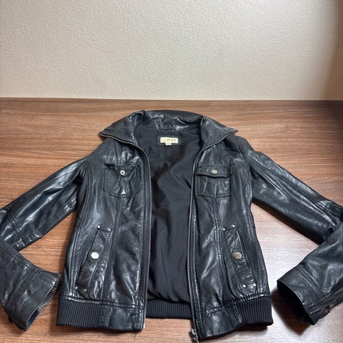 Bershka authentic leather jacket black, size S, like new