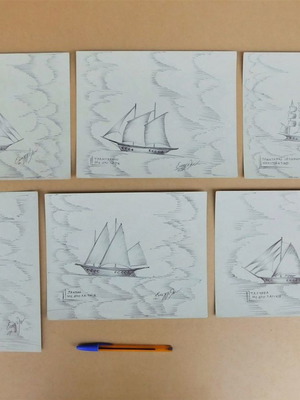 Signed Chinese ink drawings on cardboard