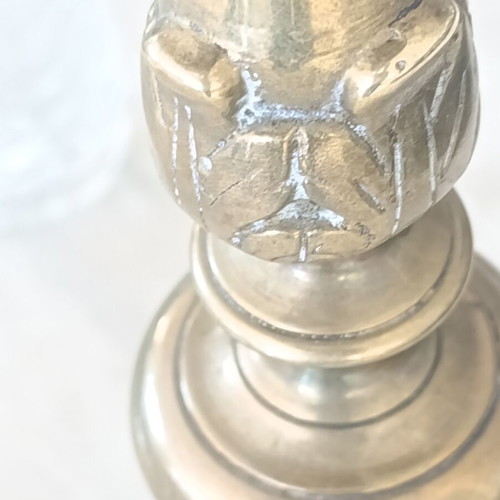 Vintage brass lamp base used, classic tall candlestick