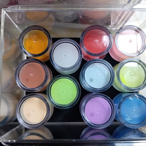 Nail art pigments and glitters used, various colors