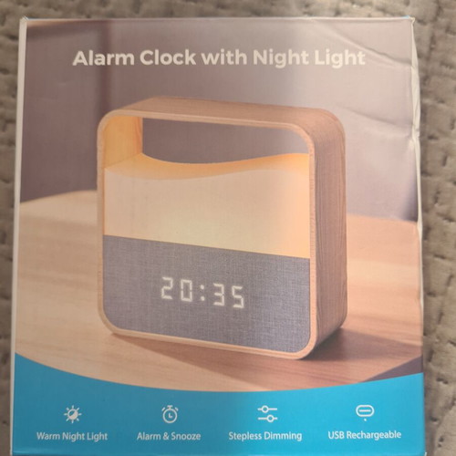 UPXNBOR digital alarm clock with warm LED night light, USB charging