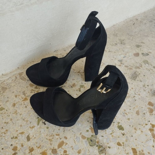 Bershka suede sandals size 38, used, black, 12.5 cm heel