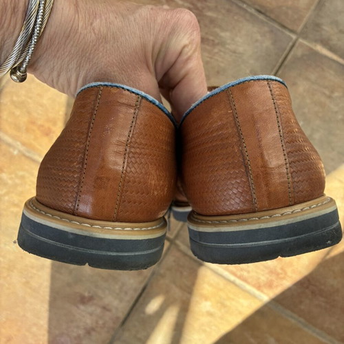 Damiani men's leather shoes size 44 used, tan with blue details