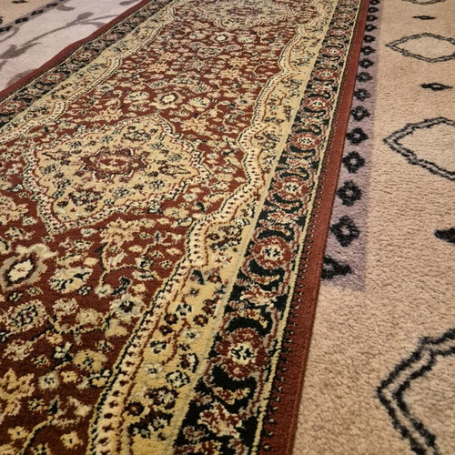 Rug set used, 3 pieces, burgundy with embroidery