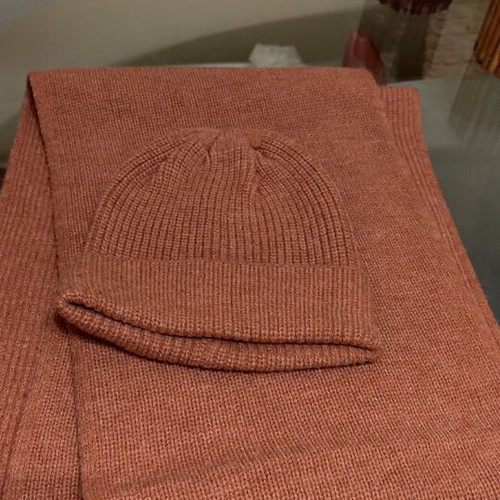 Knitted hat and scarf set new in dark muted apple color