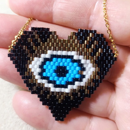 Handmade heart-shaped evil eye necklace with stainless steel chain