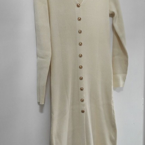 Knitted cream long dress like new, one size with gold buttons
