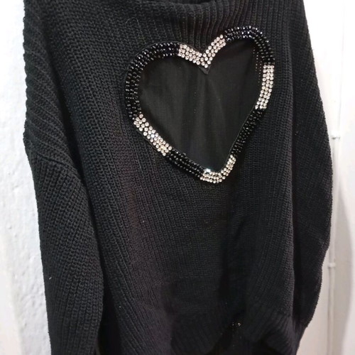 Knitted turtleneck size XS like new with rhinestones and decorative heart