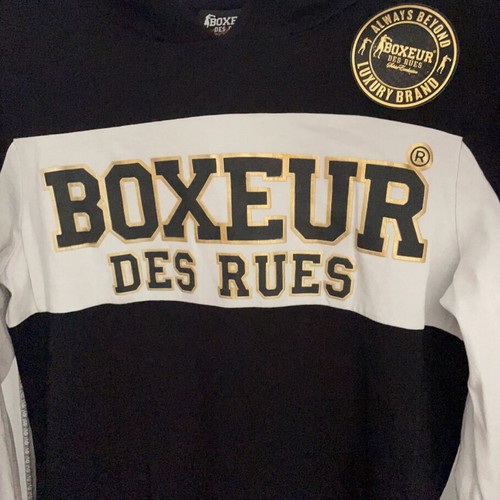 Boxeur des Rues hoodie t-shirt, black white gold, medium