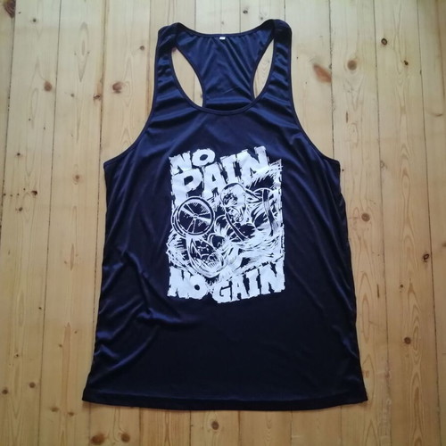 Men's black sports tank top with No Pain No Gain print, size L
