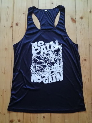 Men's black sports tank top with No Pain No Gain print, size L
