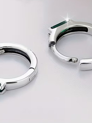 925 Silver Hoop Earrings with Green Stone New