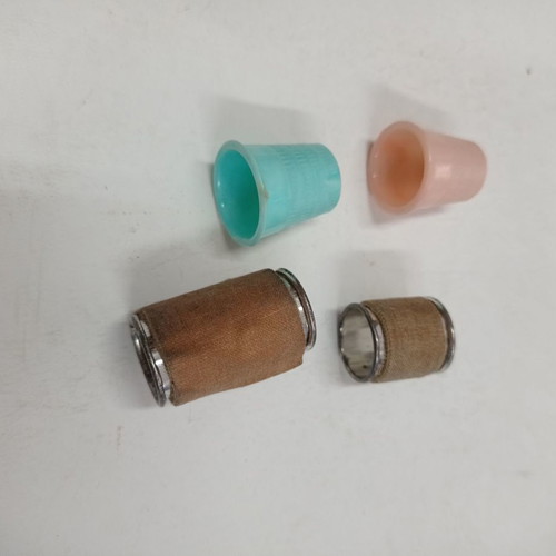 Vintage sewing supplies used, thimbles and scissors