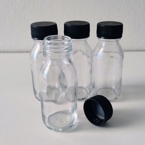 Set of 4 glass bottles 50ml with black screw plastic cap