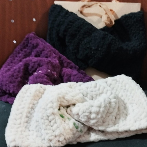 Handmade knitted hairbands with beads, black purple beige