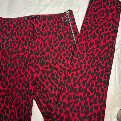 Zara red animal print fitted pants like new, size XS