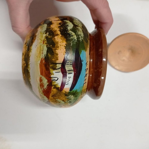 Clay Coffee Jar used, painted with lid