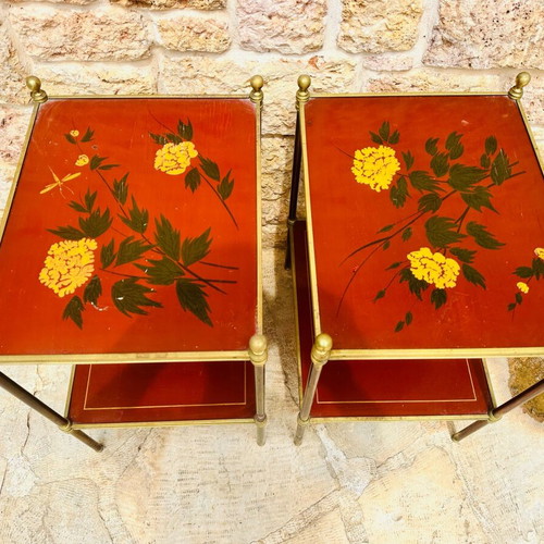 Chinoiserie vintage handmade bedside tables set of 2