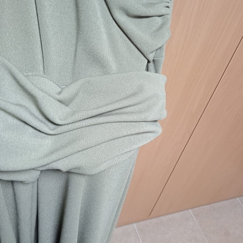 Depolo long dress like new, green khaki, elastic, wrap with belt