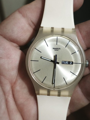 Swatch Swiss Vintage Day-Date watch, white strap