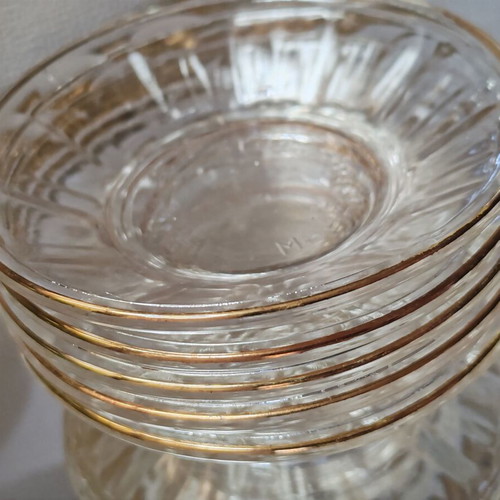 Set of 5 vintage glass plates with gold rim, Made in Tunis