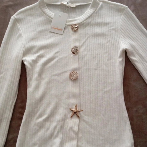 White women's blouse new with gold decorative elements
