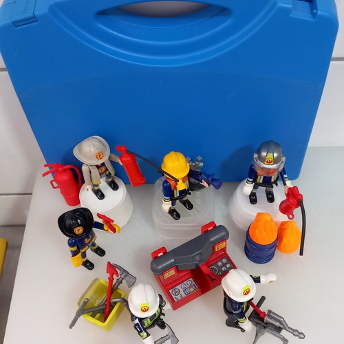 Playmobil Firefighters set in case used, missing one clip