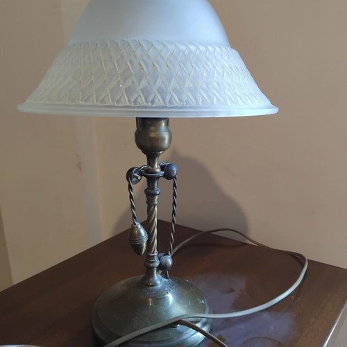 Table lamps used, set of two with metal base and glass shade