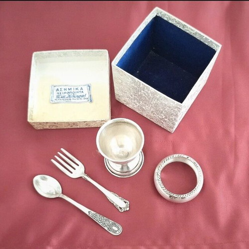 Handmade Silver 800 Egg Cup Set 1960s Vintage Boxed