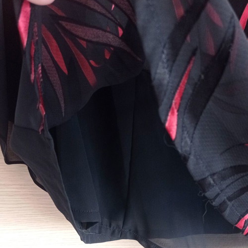 Black blouse with unique fuchsia satin details, like new, size 50