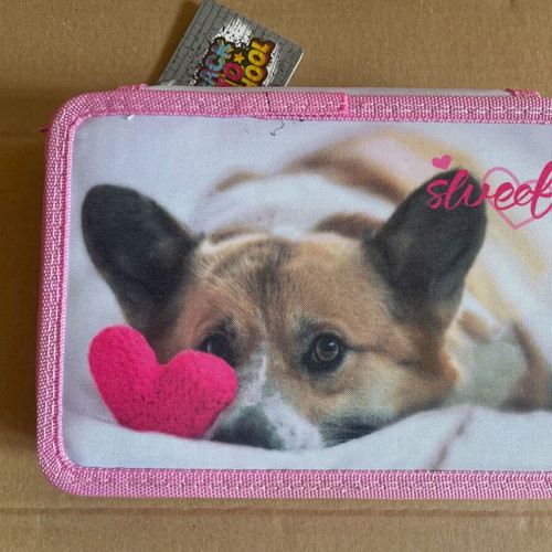 Sweet Puppy double pencil case, pink
