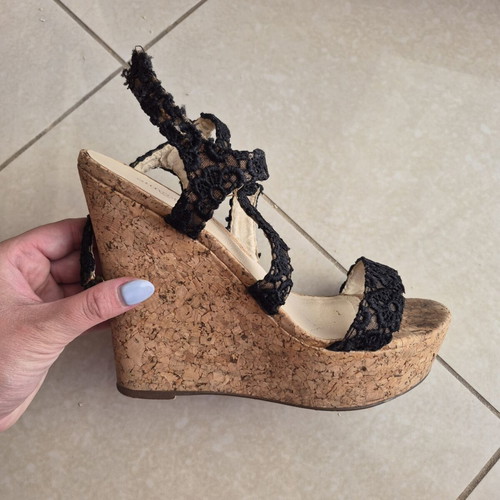 Attrattivo wedge sandals used, size 39, black with cork platform and lace