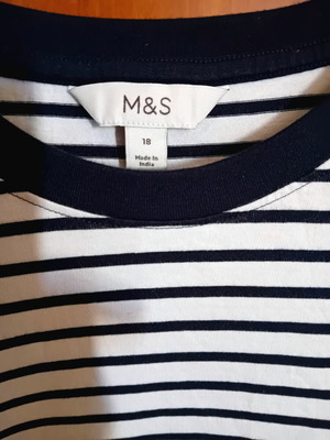 Marks & Spencer βαμβακερό τοπ με ρίγες, λευκό και μπλε, XL