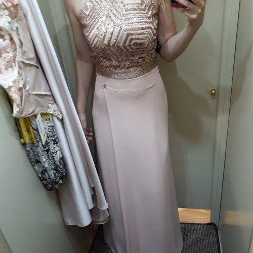 Emporio Grama formal set with sequined top and long wrap skirt, used